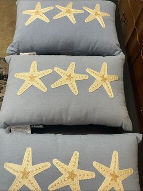 Coastal Starfish Decorative Throw Pillow - Light Blue Set of 3 NWT 12x18 size